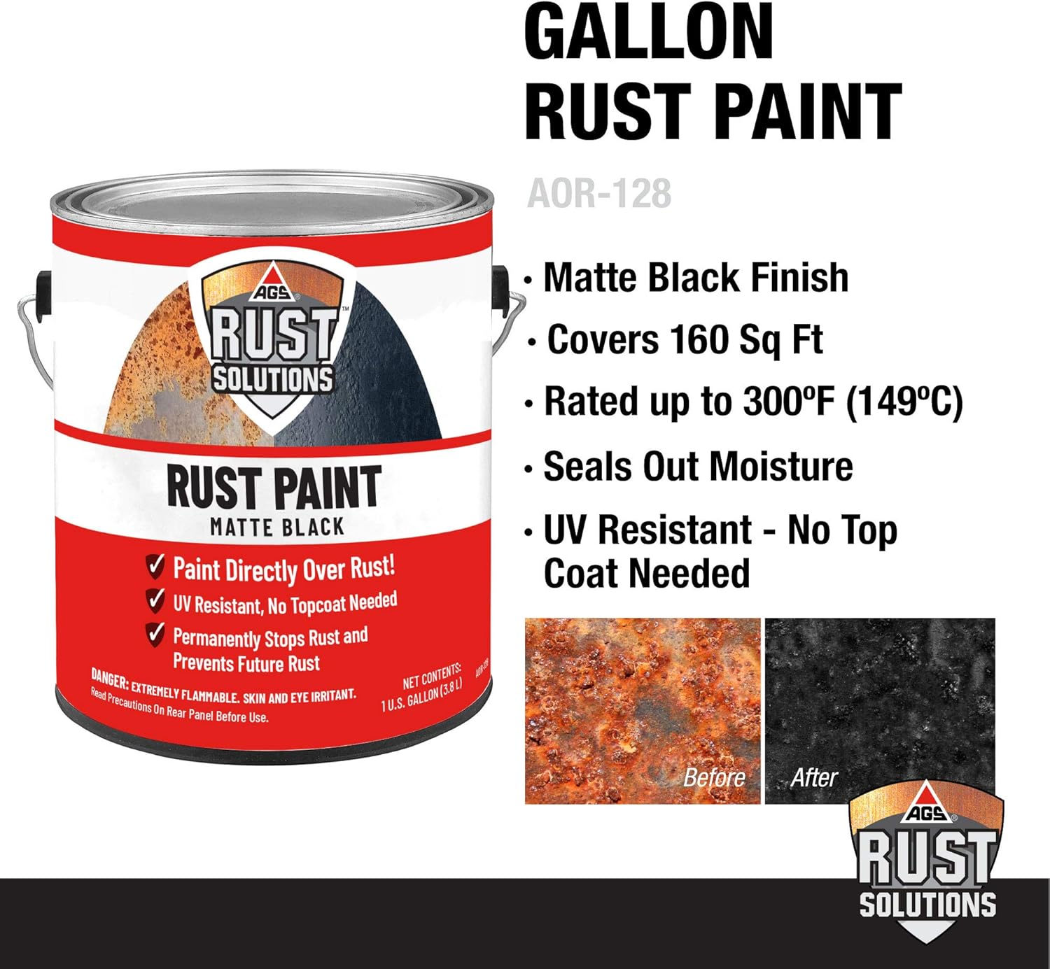 Matte Black Anti-Rust Paint, 1 Gallon U815135