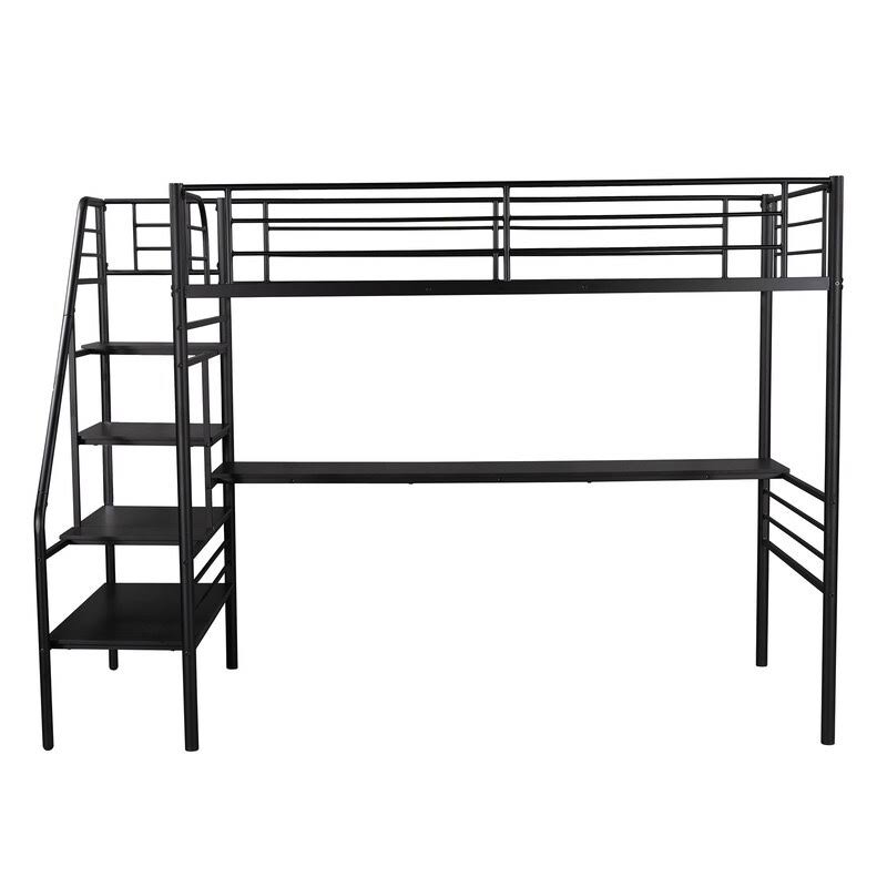 Black Twin Metal Loft Bed Frame with Desk R29124