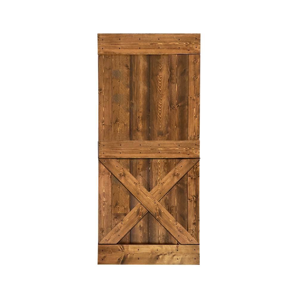 Walnut Stained Solid Knotty Pine Wood Interior Sliding Barn Door Slab W209644