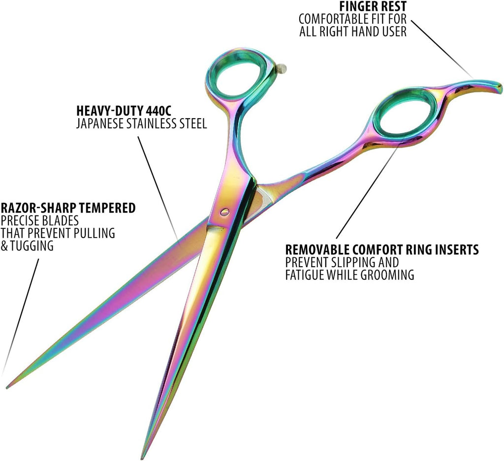 8.5 Rainbow Pet Grooming Scissors with Easy Grip Handles, Pack of 2 P703200