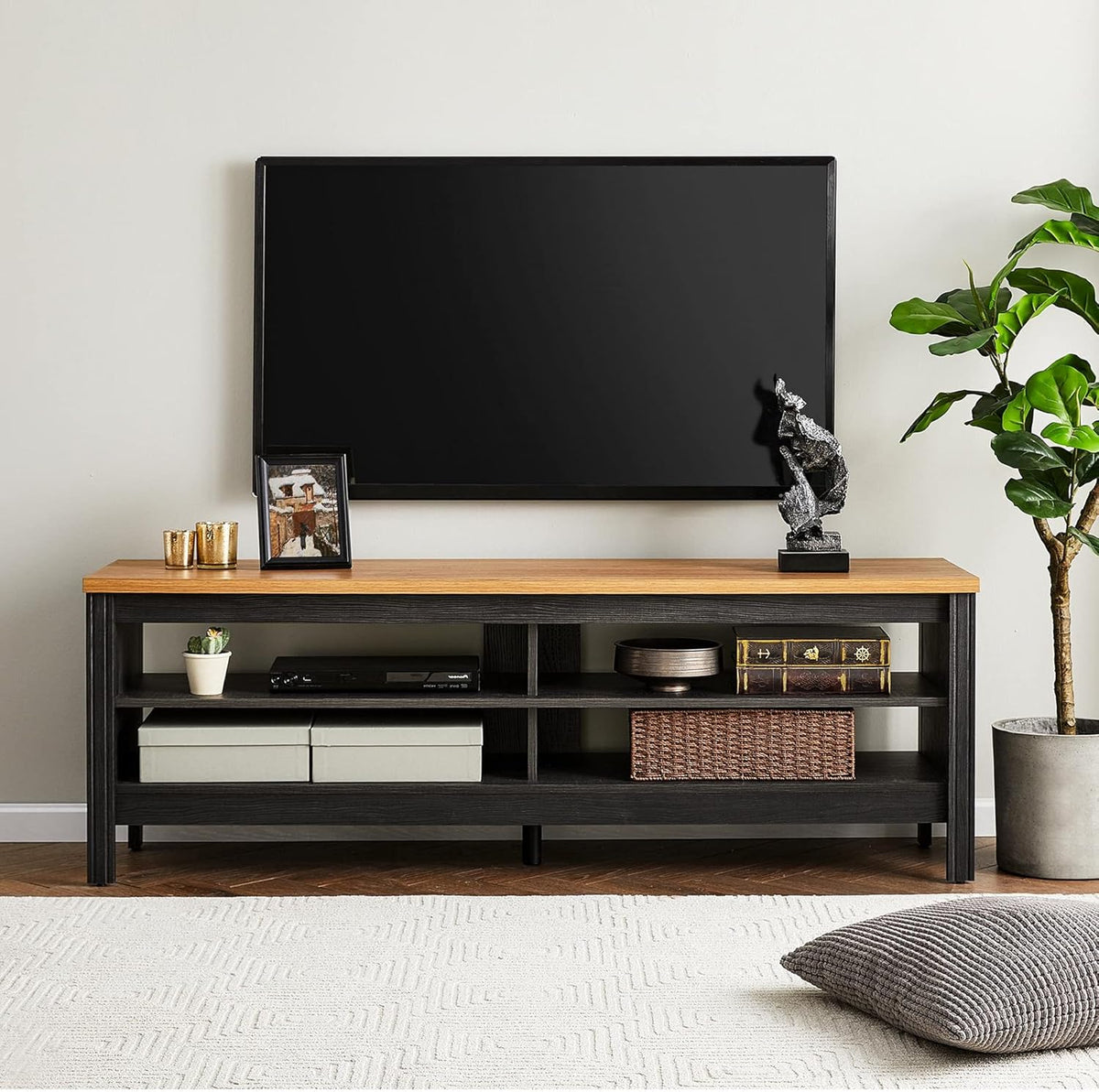 Black Fireplace TV Stand with Storage, 70'' U809