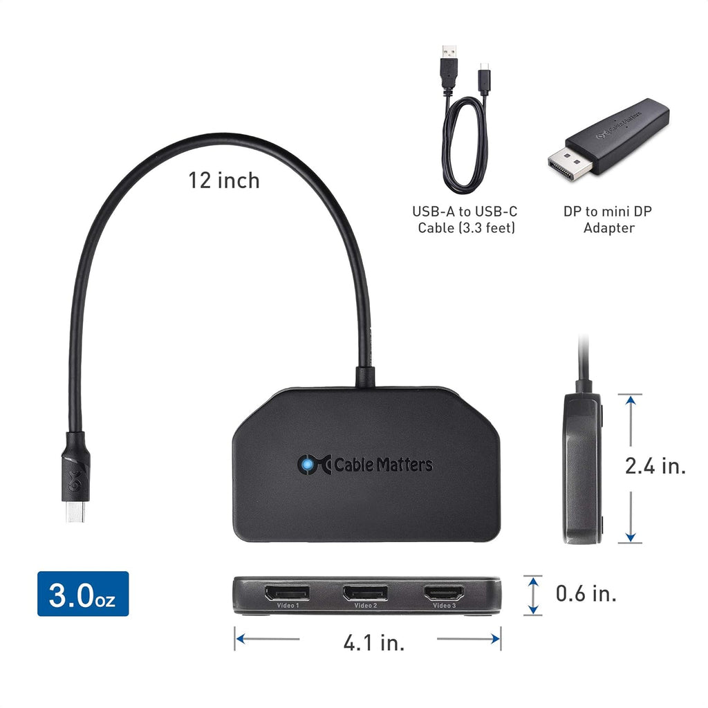 Triple 4K DisplayPort Splitter with 2X 8K DisplayPort 1.4 and 1x 4K HDMI V1809