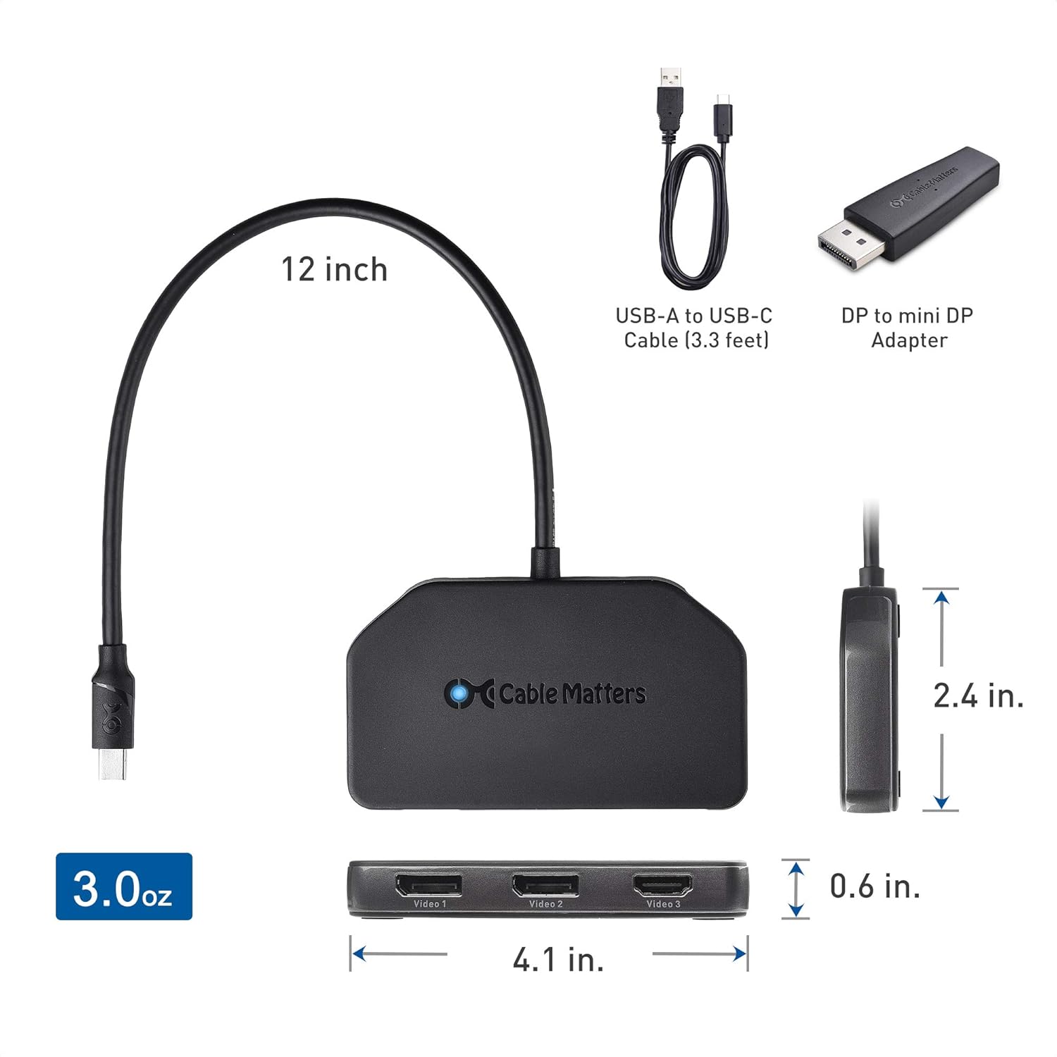 Triple 4K DisplayPort Splitter with 2X 8K DisplayPort 1.4 and 1x 4K HDMI V1809