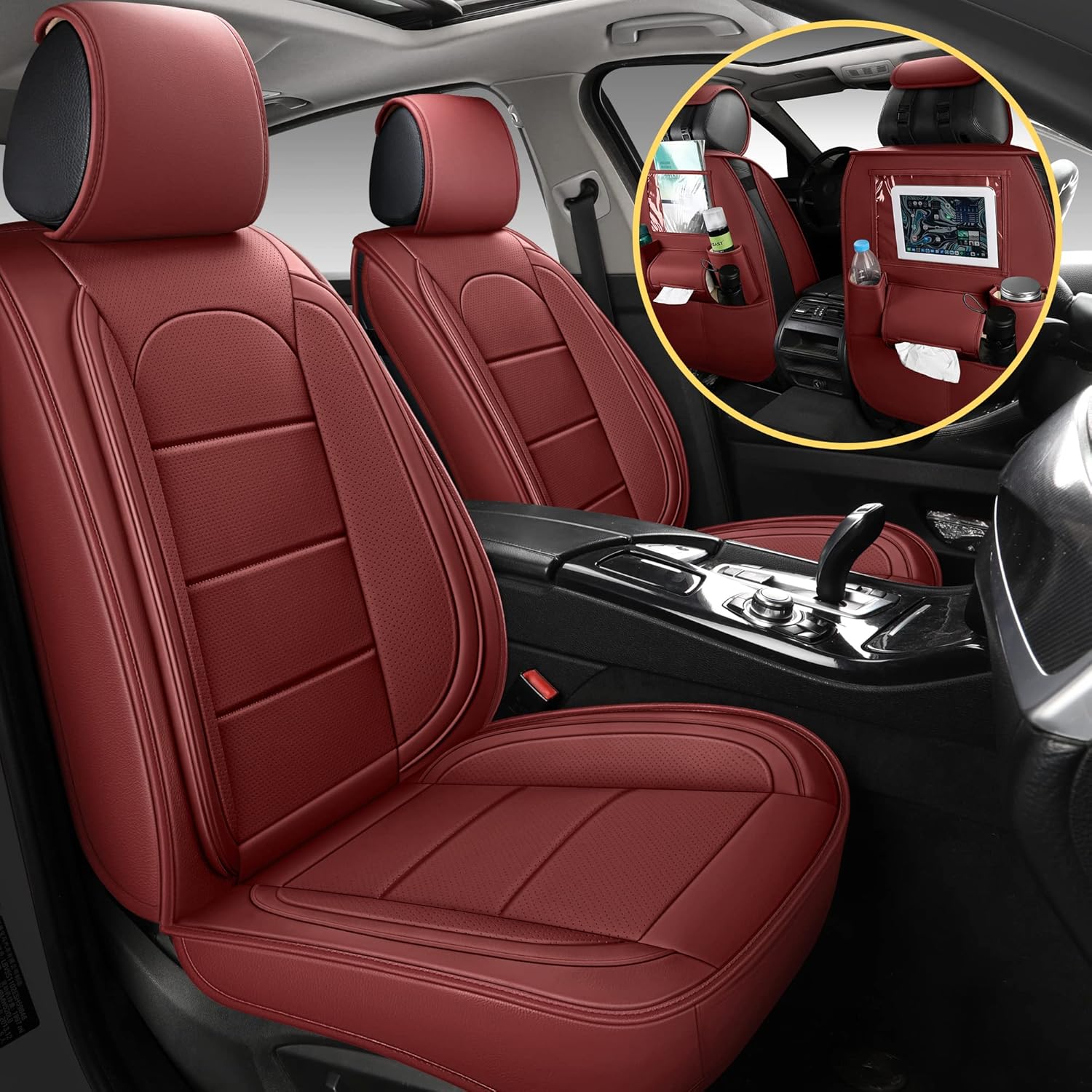 Black&Grey Leather Car Seat Covers Full Set H978895