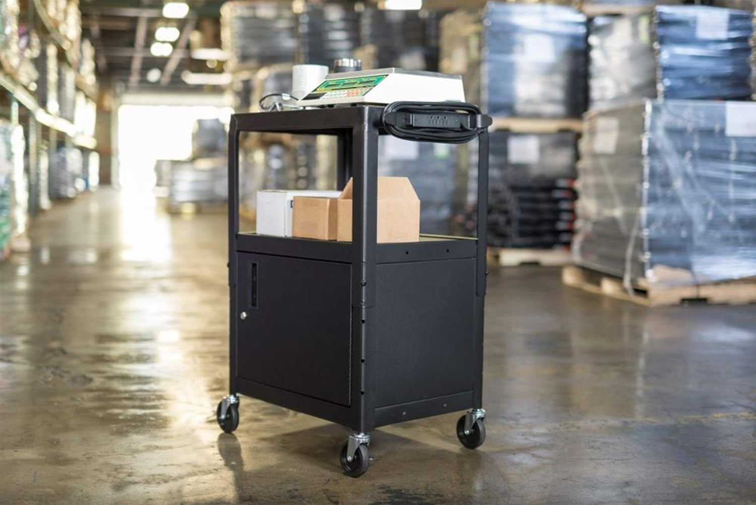 Black Steel A/V Utility Cart with Cabinet G929688