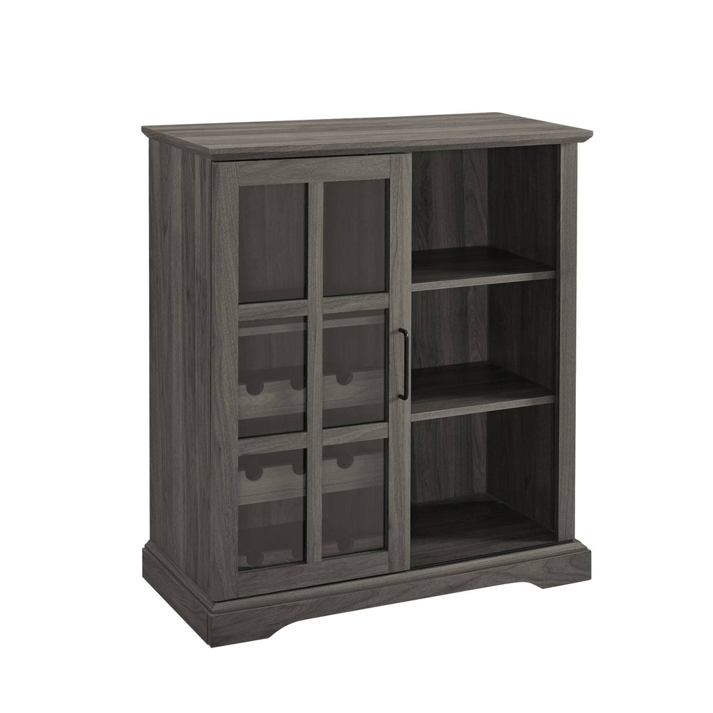 Gray Sliding Window Pane Door Bar Cabinet J6354