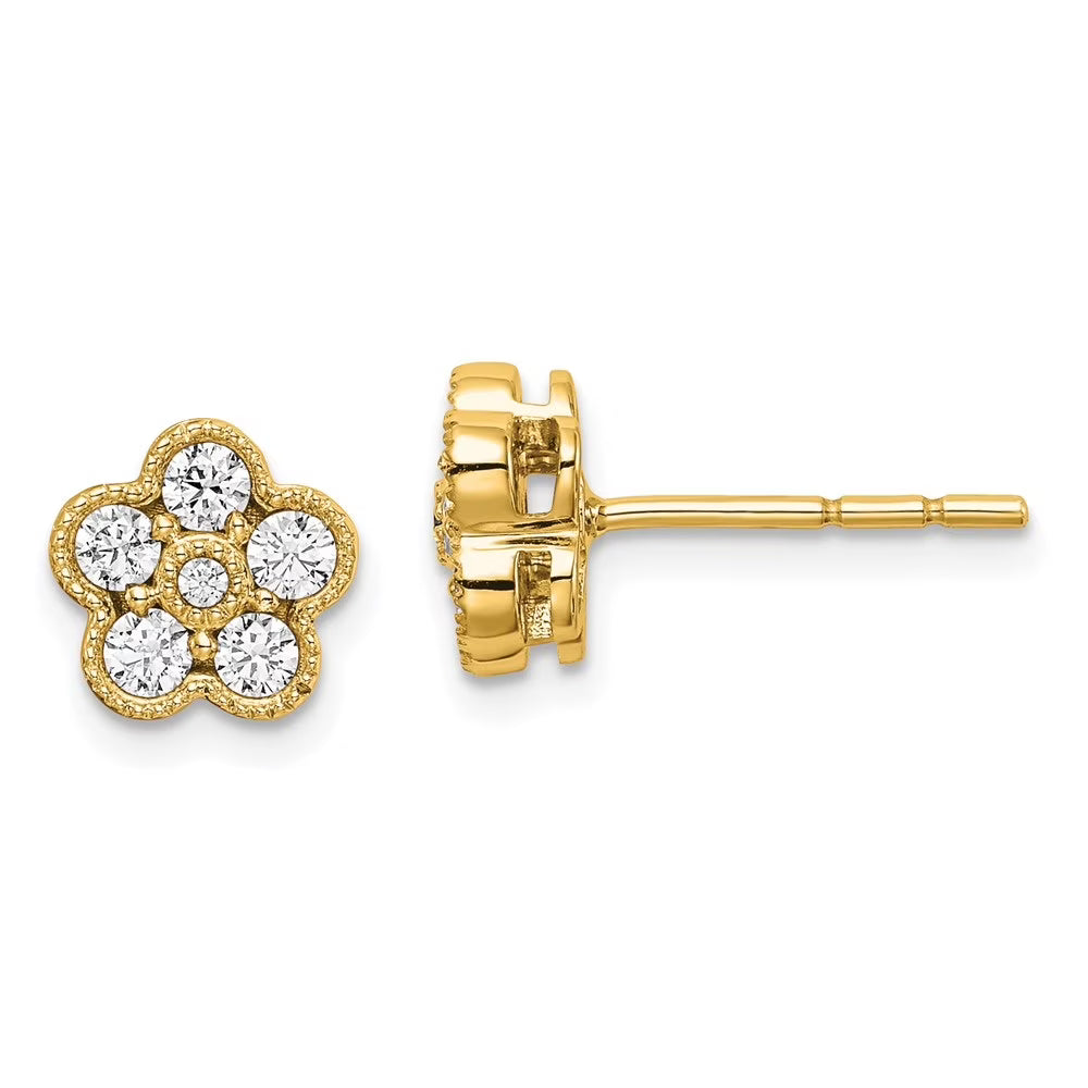 14k Yellow Gold Lab Grown Diamond Floral Stud Earring K855839
