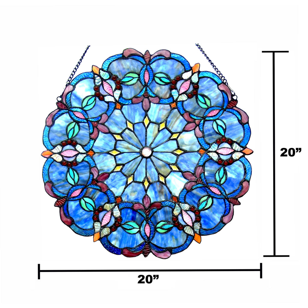 Blue Glass Window Panel Suncatcher with Multicolored Accents J2013
