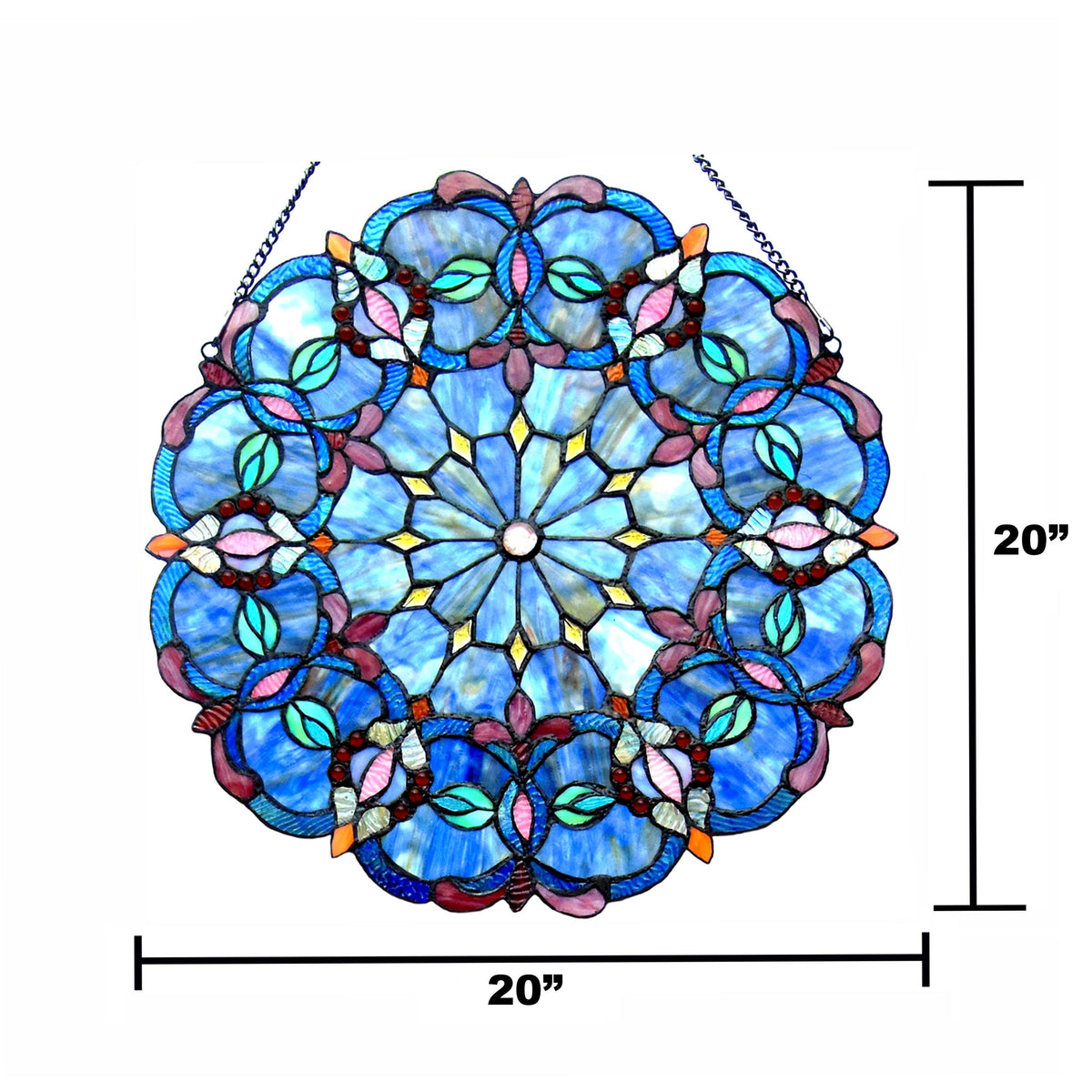 Blue Glass Window Panel Suncatcher with Multicolored Accents J2013