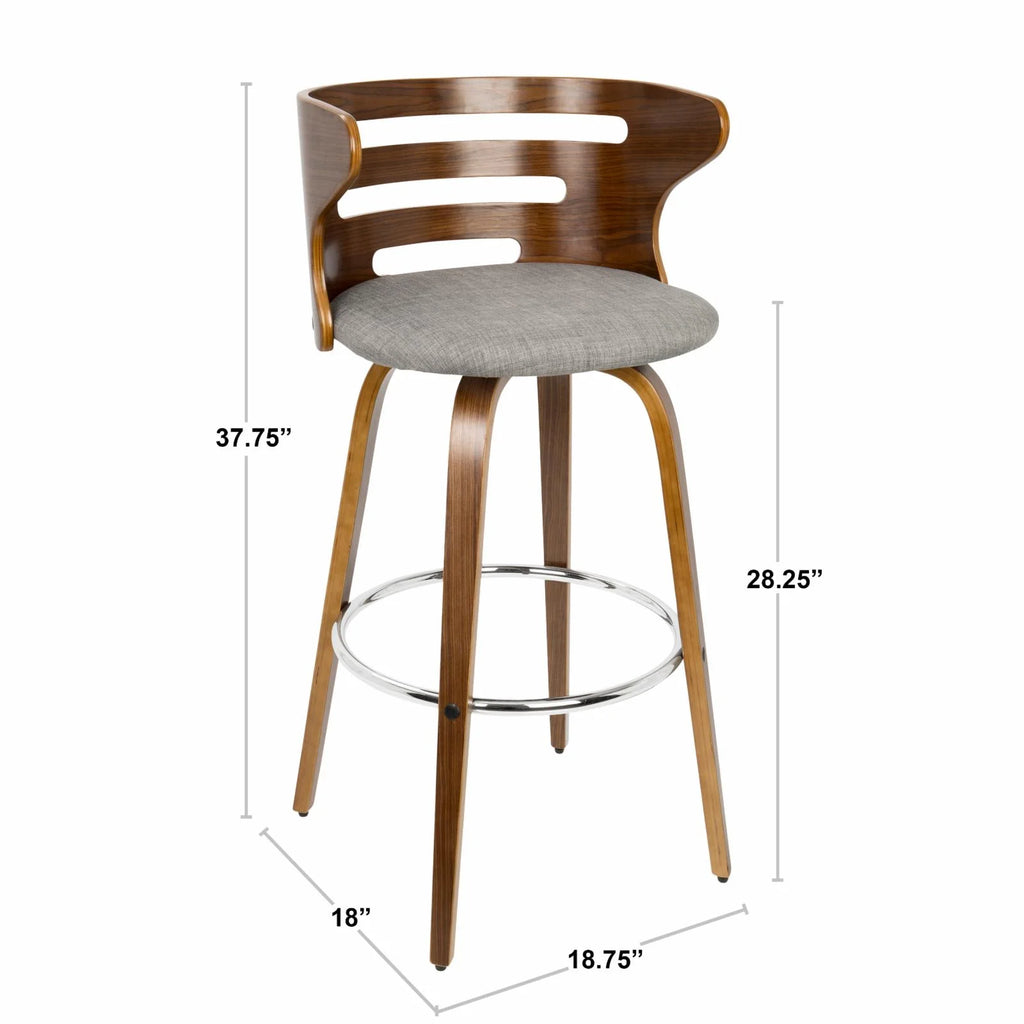 Set Of 2 Swivel Barstool In Walnut And Cream Faux Leather X141