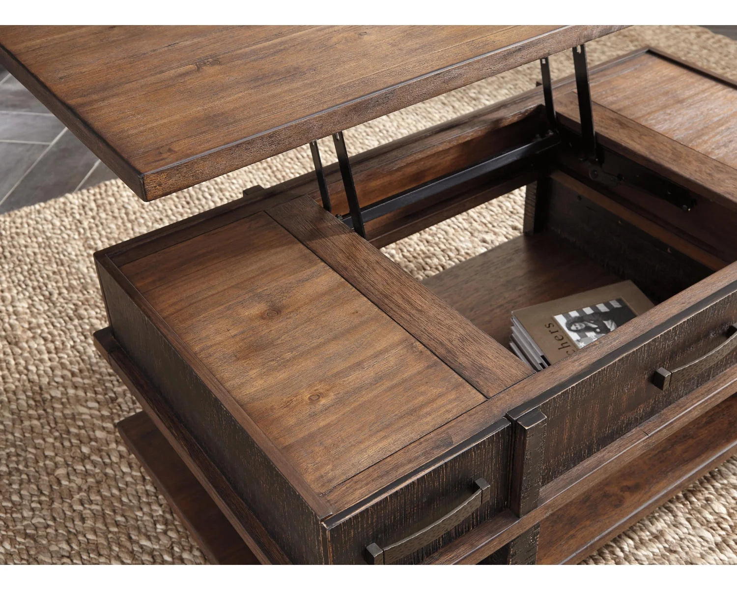 2 Drawer Coffee Table with Lift Top, Two-tone Brown A430042