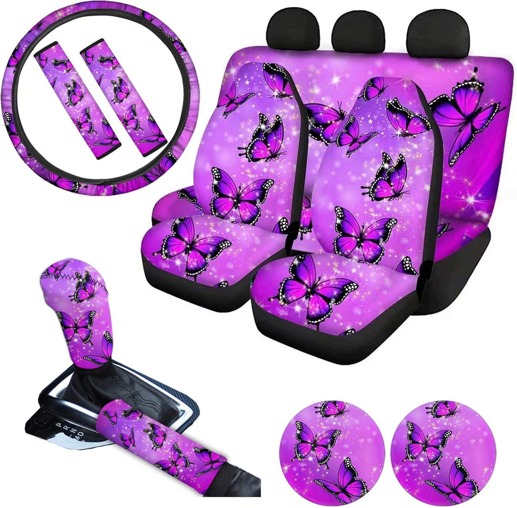 Pink Car Seat Cushion Full Set Steering Wheel Cover Seat Belt Pads Cupholder Coasters Gear Knob Handrake Covers M71266