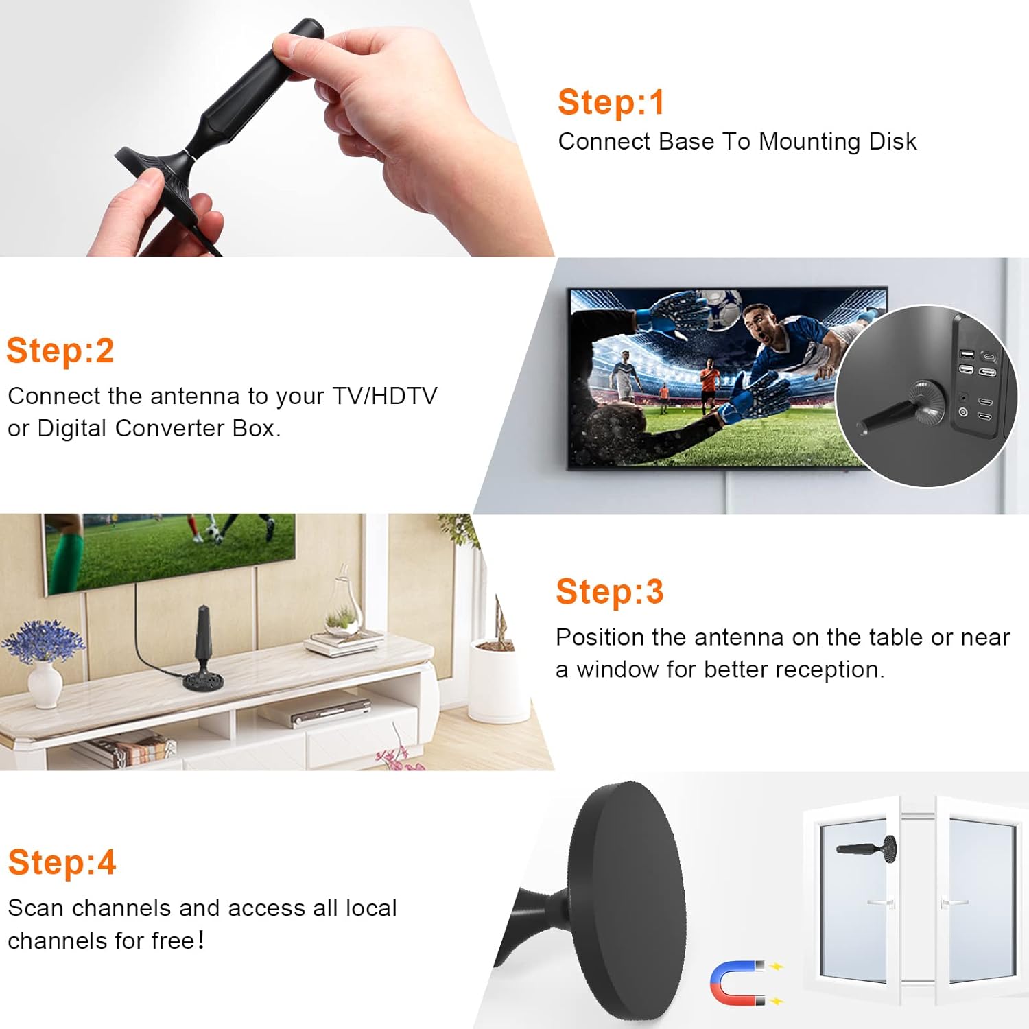 Indoor Amplified HDTV Antenna 300 Miles 4K 1080P UHF VHF FM with 13.4ft Coax Cable K913543