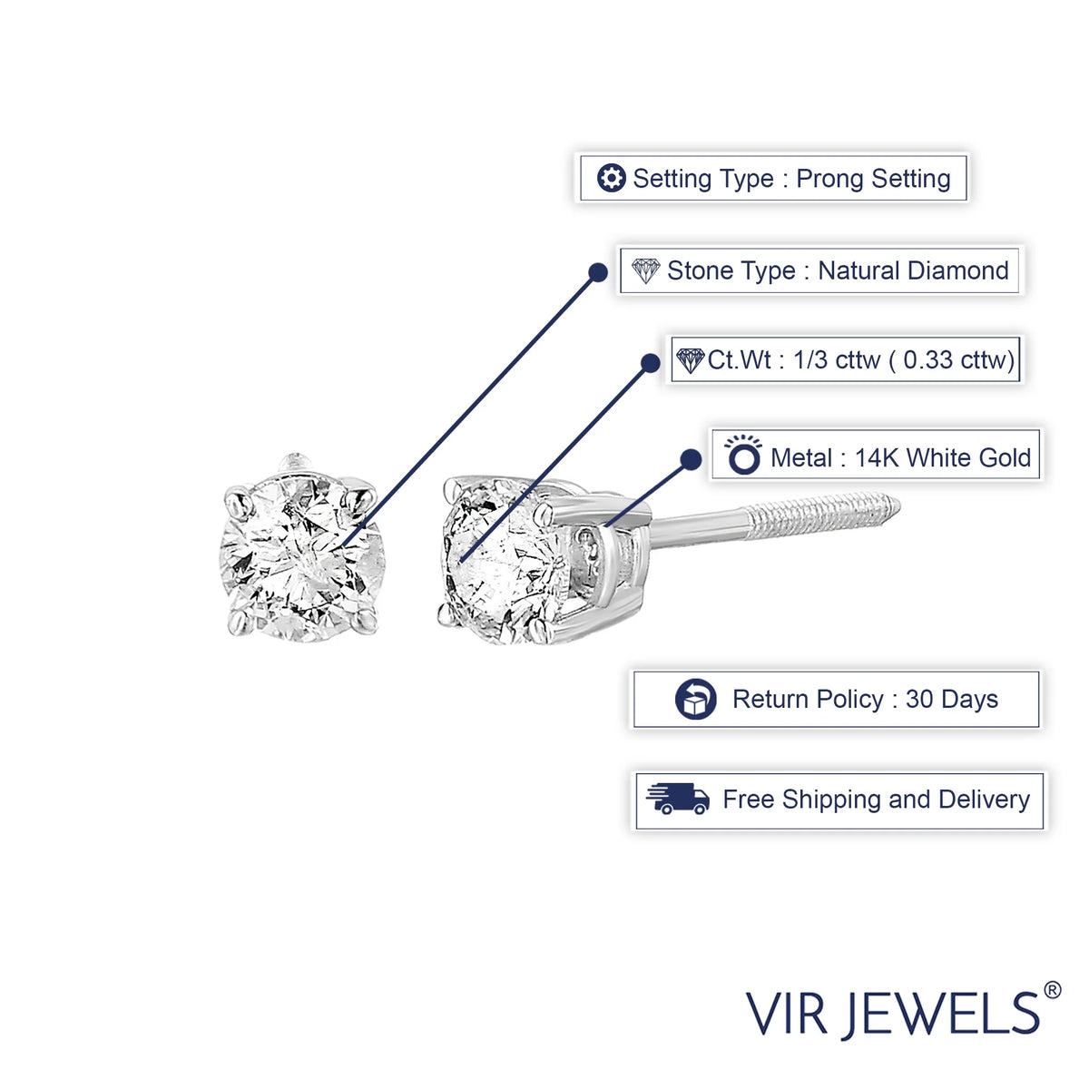 1/3 CTTW Diamond Stud Earrings in 14K White Gold E5357