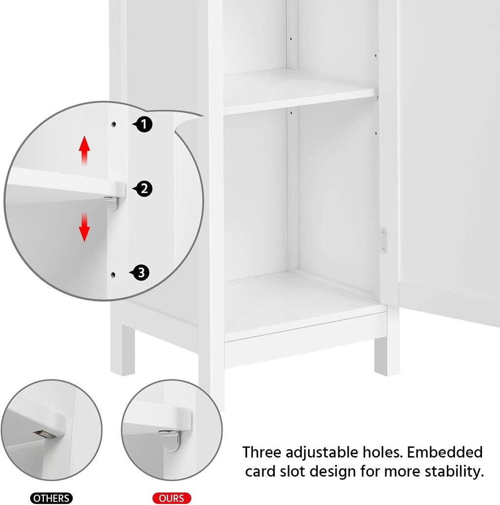 White 63 in Wooden Bathroom Floor Cabinet with 3 Tier Shelves V659