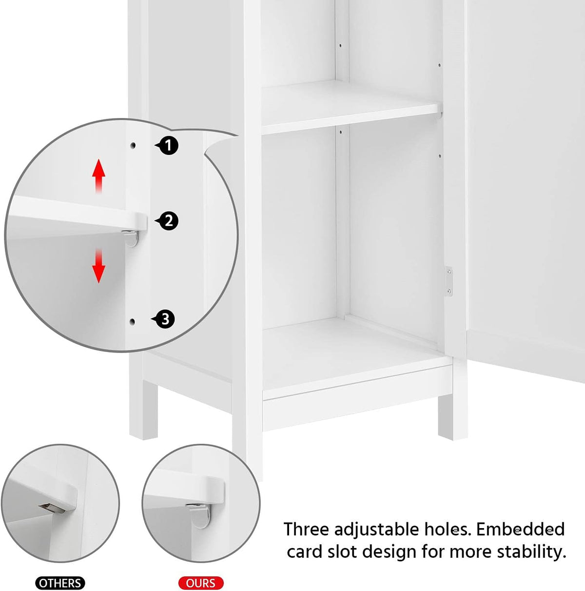White 63 in Wooden Bathroom Floor Cabinet with 3 Tier Shelves V659