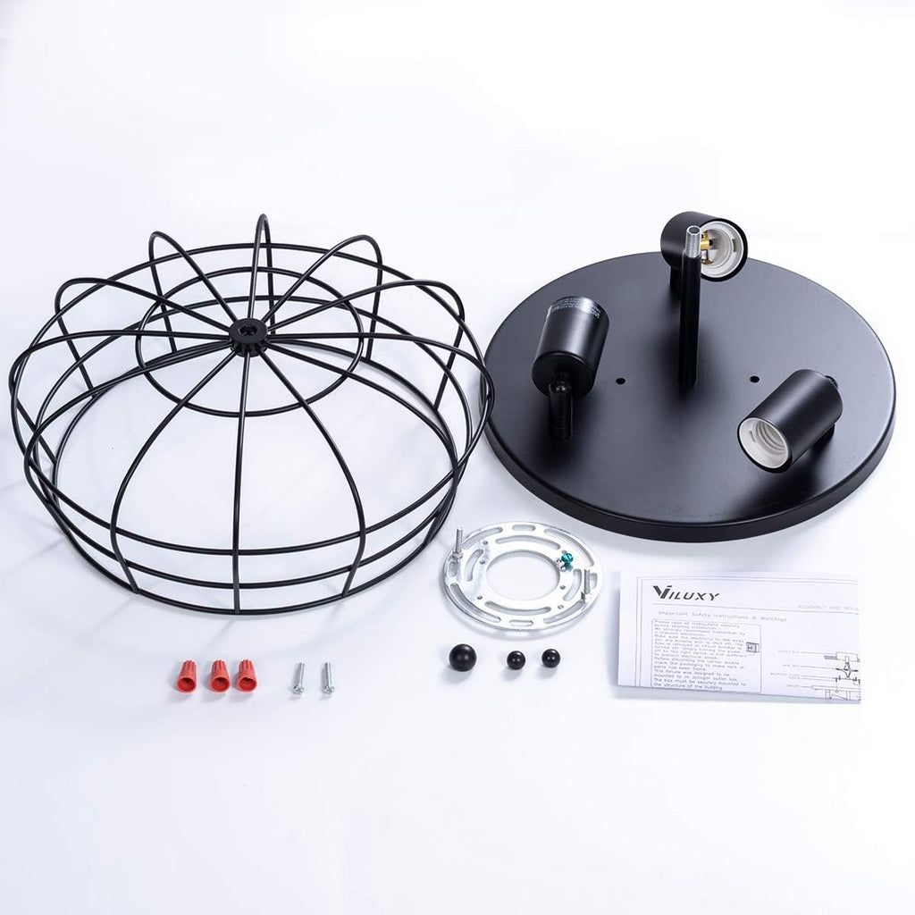 Industrial 3-Light Rustic Semi Flush Mount Ceiling Light with Metal Cage H230614