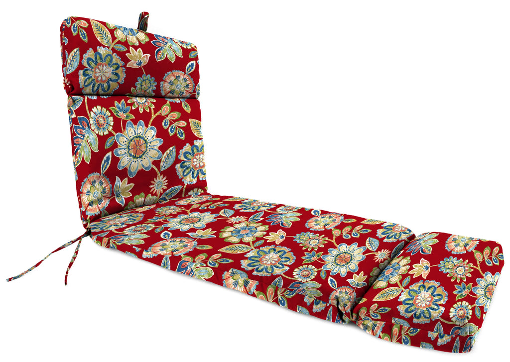 Cherry Red Floral Rectangular Outdoor Chaise Lounge Cushion with Ties and Hanger Loop A308521