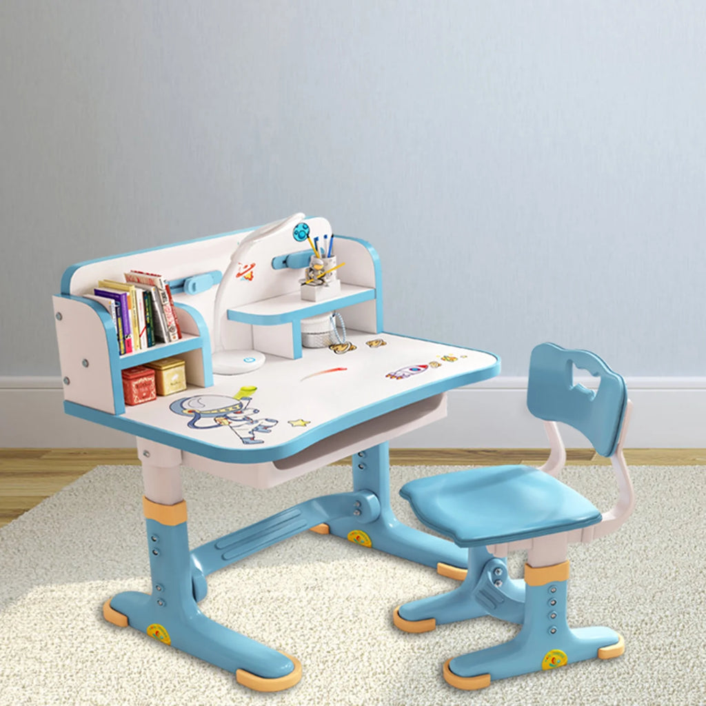 Blue Height Adjustable Kids Desk and Chair Set with Drawer X95160