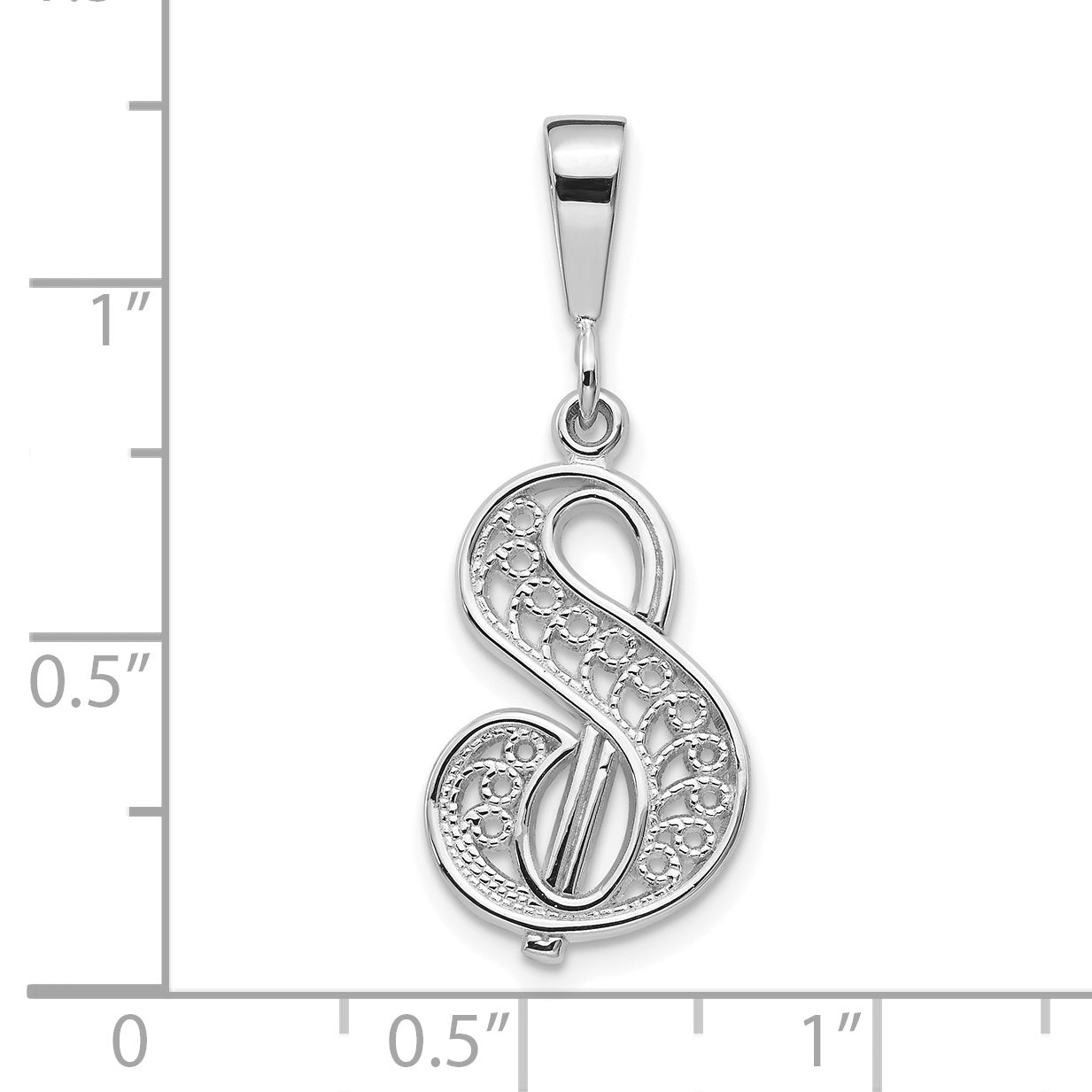 10K White Gold Filigree Initial S Pendant D295
