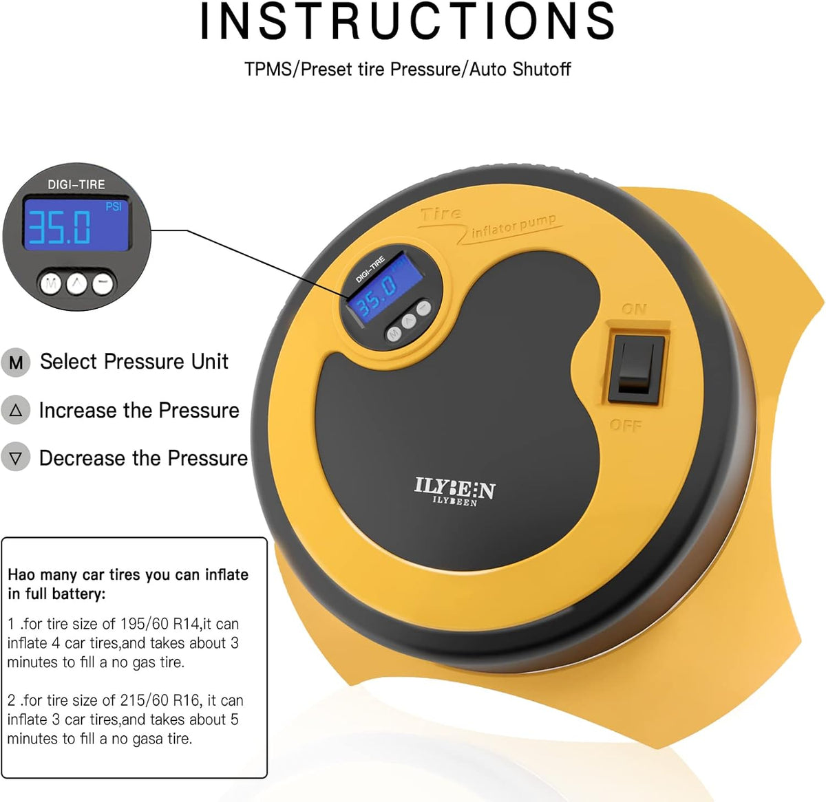 Tire Inflator Portable Air Compressor, DC 12V Auto Tire Pump, Digital Air Pump with LED Light, Long Power Cord Auto Shut Off, Pack of 2 X40147
