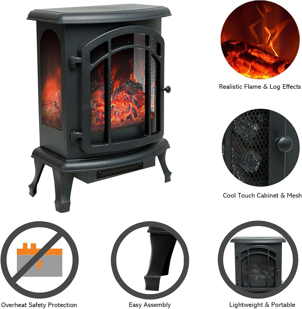 24 inch Portable Electric Wood Stove Fireplace with Flame Effect M333400