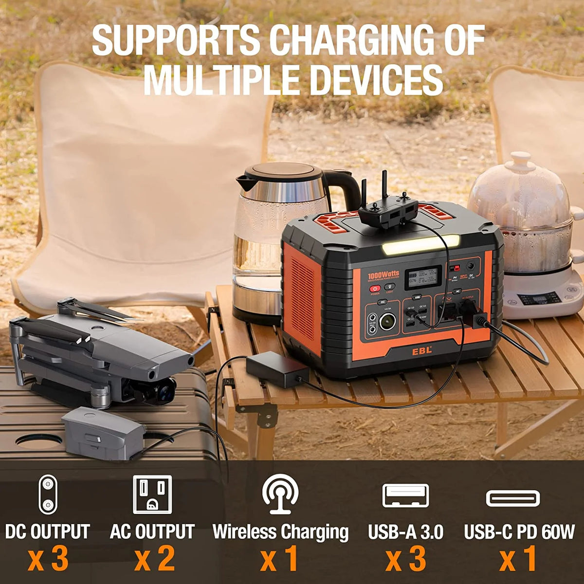 Portable Power Station 1000W Solar Generator, 270000mAh Lithium Battery Backup, with 2 AC Outlets, 3 QC3.0 USB, and PD60W Port O99192