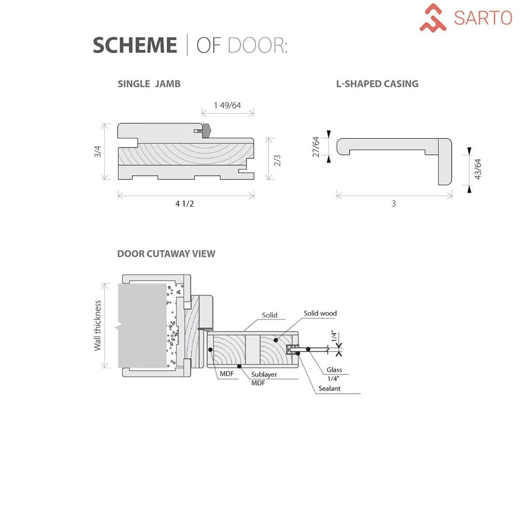 Solid French Double Doors 64 x 96 inches with Frosted Glass Wood Solid Panel Frame Trims E187721