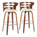 Set Of 2 Swivel Barstool In Walnut And Cream Faux Leather X141