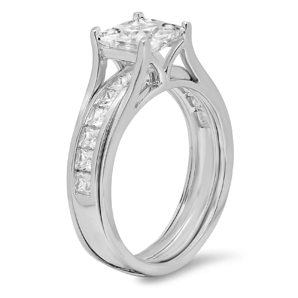 18K White Gold Princess Cut Diamond Bridal Set Ring size 3.5 B872638