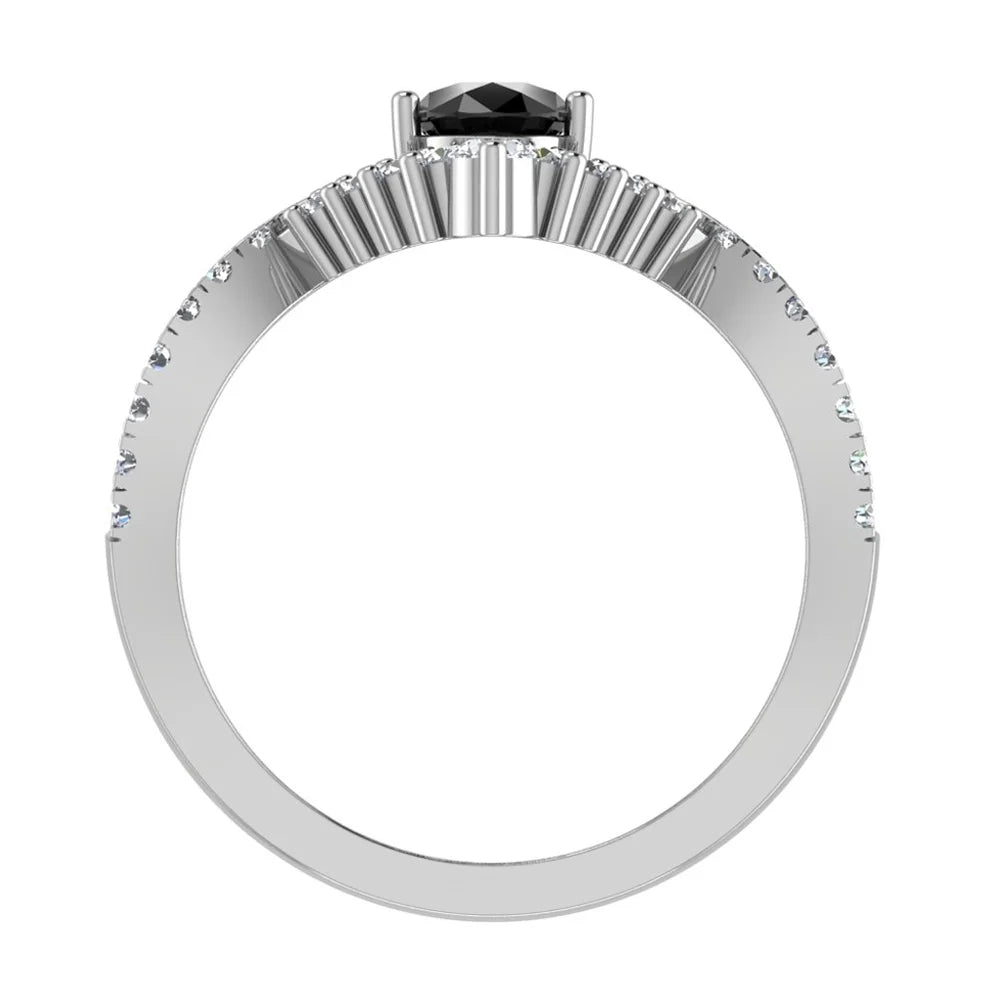 Pear Cut Black Diamond Wedding Ring Set 14K White Gold P392