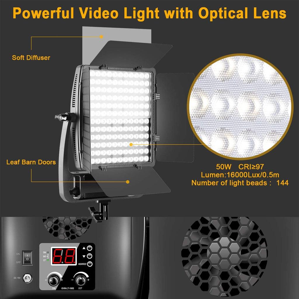 2 Packs Dimmable Bi-Color LED Video Lighting Kits with APP Control, 50W Optical Lens Variable 3200K~5600K, CRI 97+ LED Panel Light H970