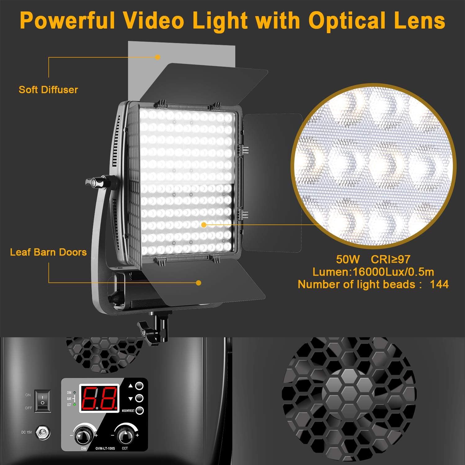 2 Packs Dimmable Bi-Color LED Video Lighting Kits with APP Control, 50W Optical Lens Variable 3200K~5600K, CRI 97+ LED Panel Light H970