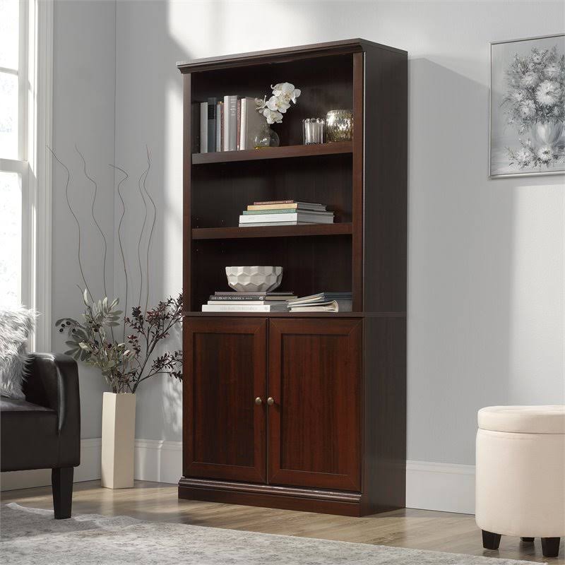 Contemporary 3-Shelf 2-Door Tall Wood Bookcase in Cherry T8933