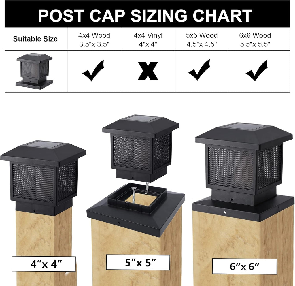 6 Pack Solar Post Cap Lights for 4x4 5x5 6x6 Wood Posts T466