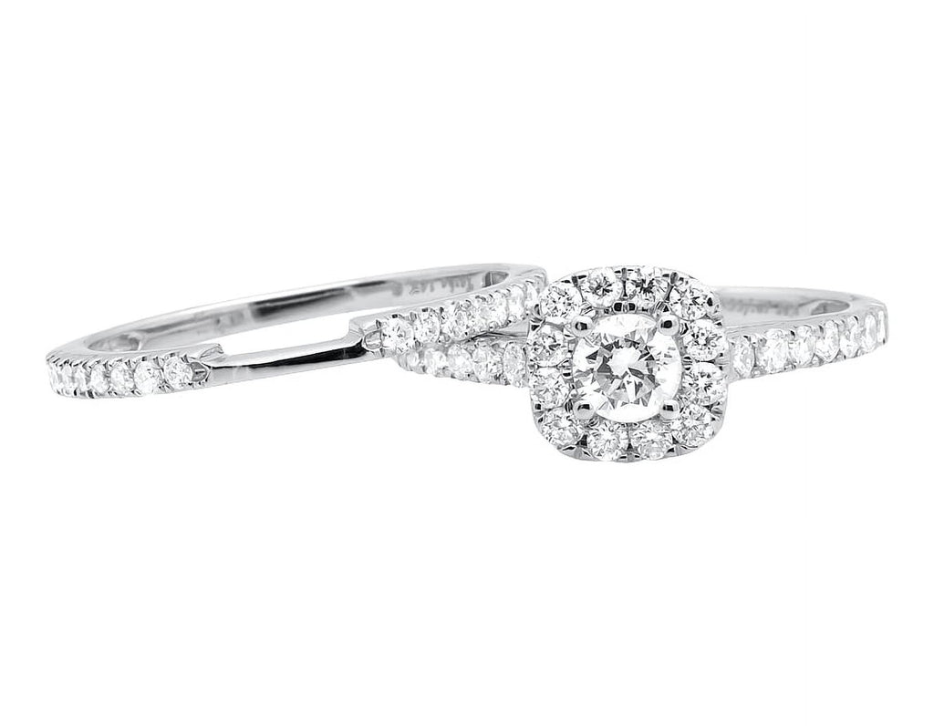 White Gold Halo Diamond Bridal Ring Set I25283