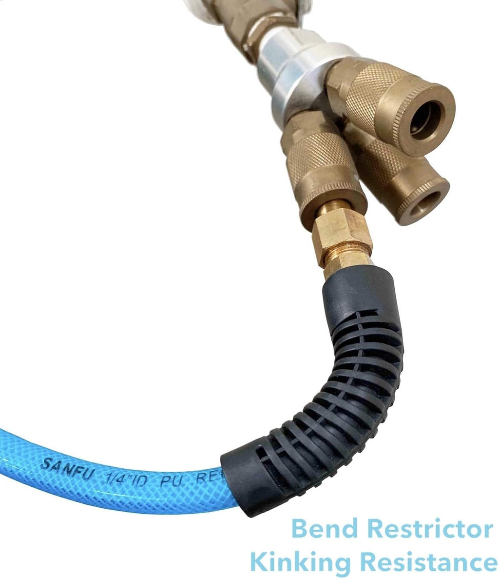 Transparent Blue 100ft Polyurethane Air Hose with 1/4" Swivel MNPT Solid Brass Quick Coupler and Plug, Pack of 2 Q5945