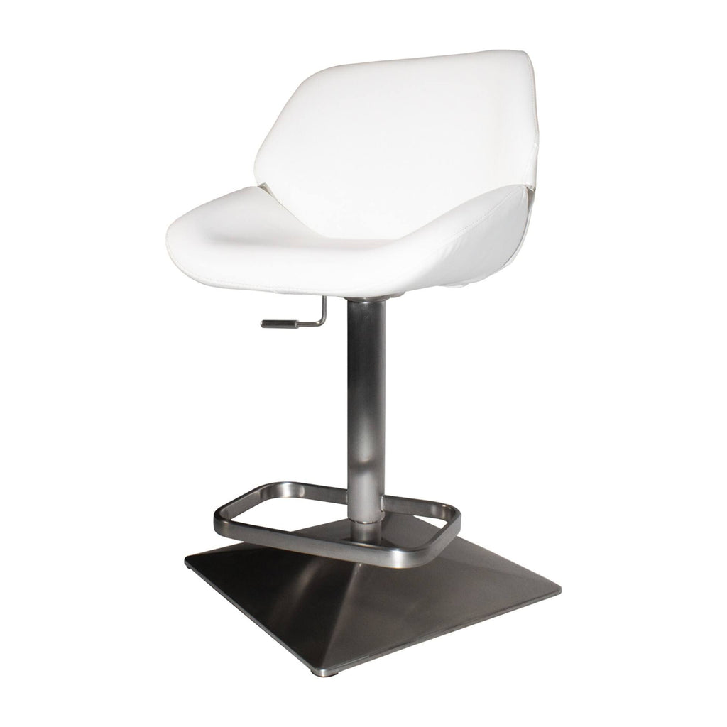 White Faux-Leather Brushed Stainless Steel Adjustable Height Swivel Bar Stool X8443