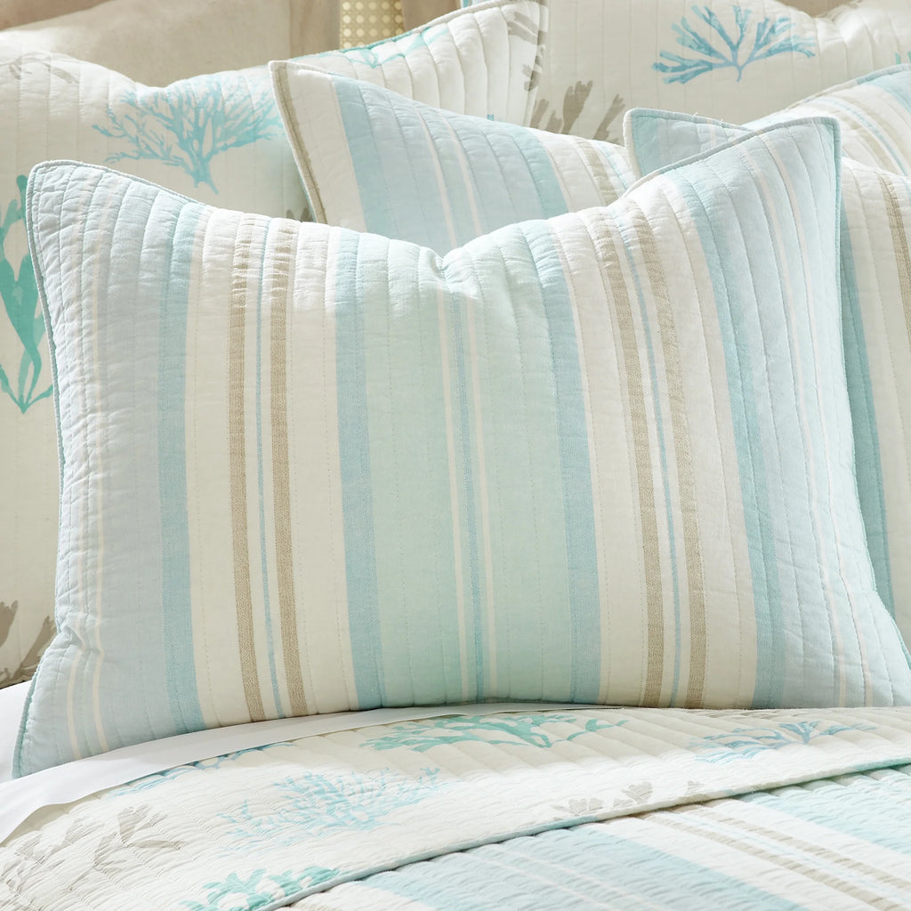 Full/Queen Striped Cotton Quilt Set with Two Shams H9823