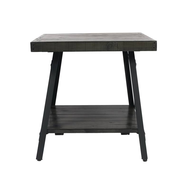 Antique Gray and Steel Gray Solid Wood Top End Table J208