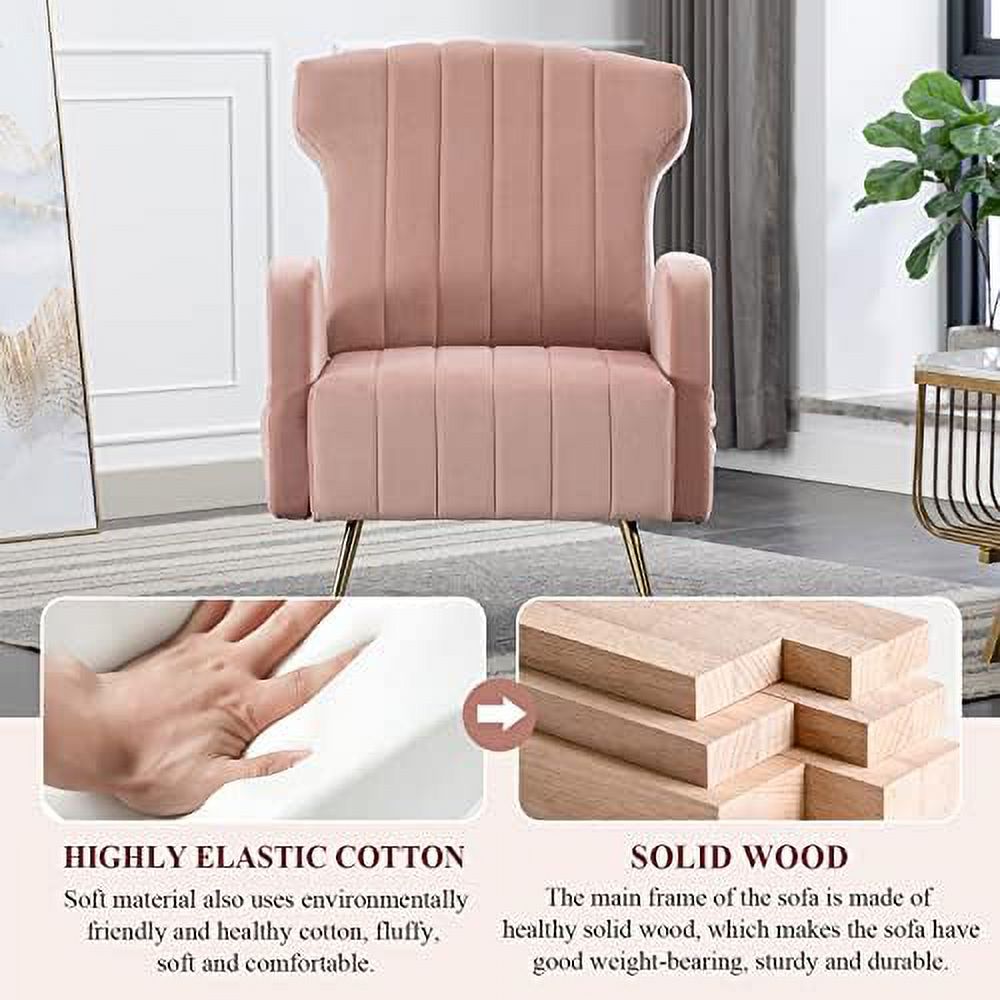 Brown Velvet Wing Back Accent Chair with Metal Gold Legs L169102