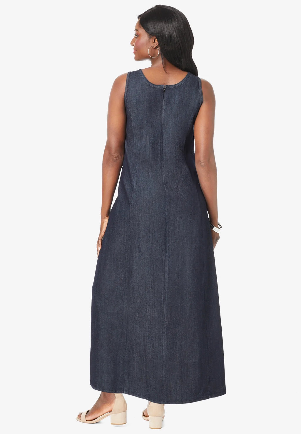 White Stretch Denim Maxi Dress X6717