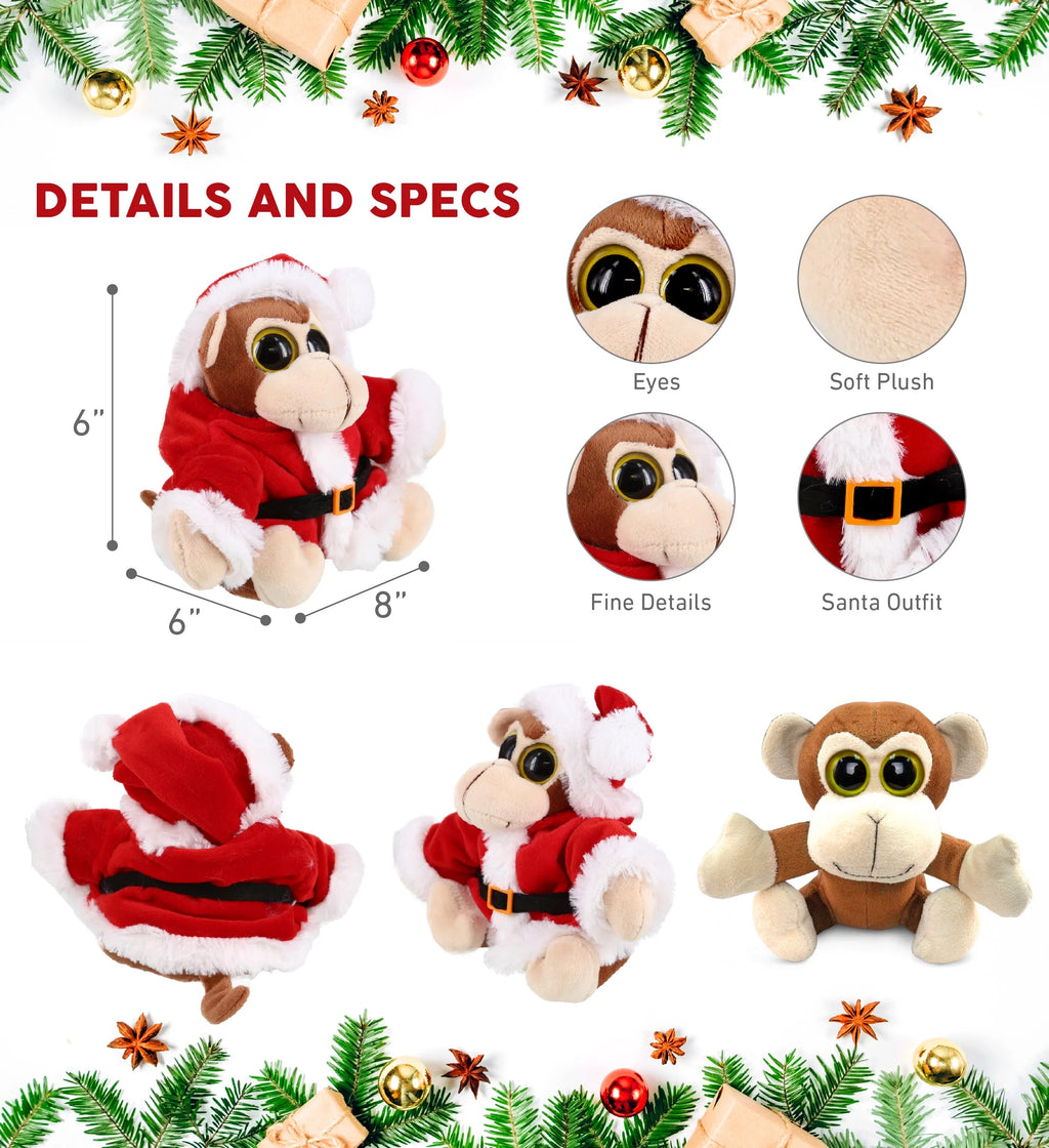 Santa Big Eye Monkey Stuffed Animal Plush Toy, 6 Inches M8527