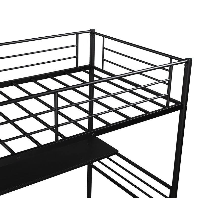 Black Twin Metal Loft Bed Frame with Desk R29124