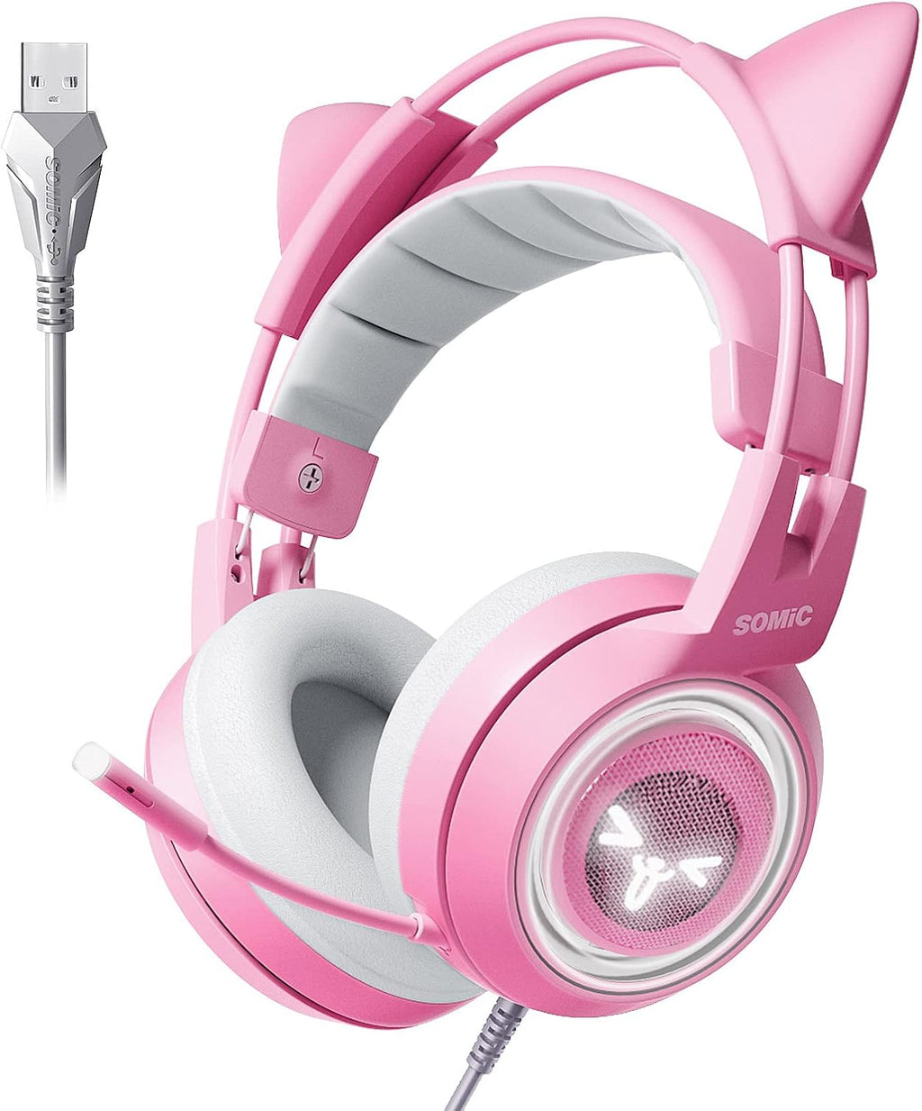 Black 7.1 Virtual Surround Sound Detachable Cat Ear Headphones, USB, Over Ear, Pack of 2 S263518