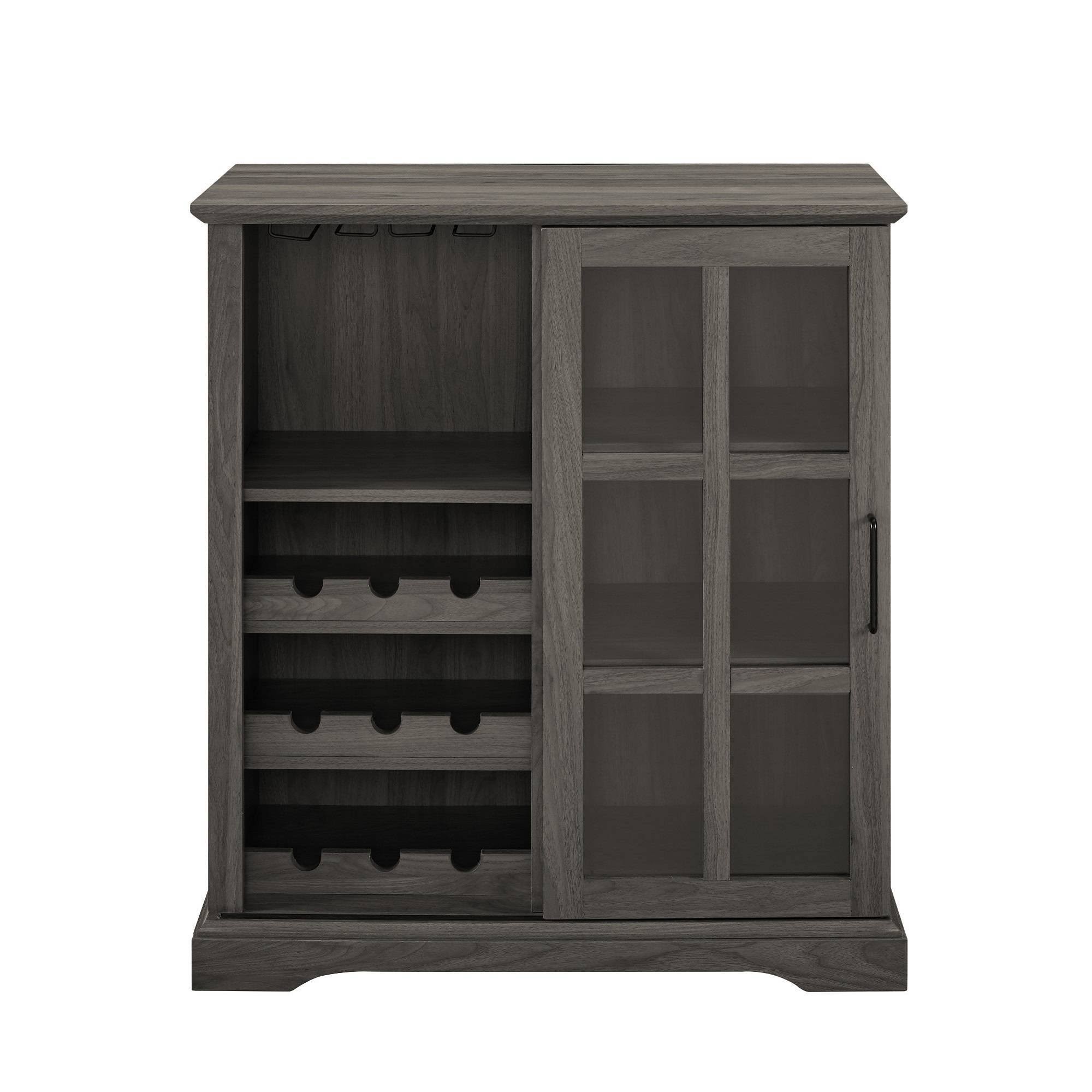 Gray Sliding Window Pane Door Bar Cabinet J6354