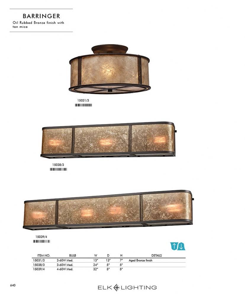 3-Light Semi-Flush in Aged Bronze & Tan Mica Shade S721