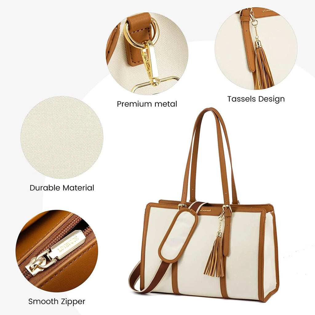 15.6 inch Canvas Laptop Tote Bag with Clutch Purse R114568