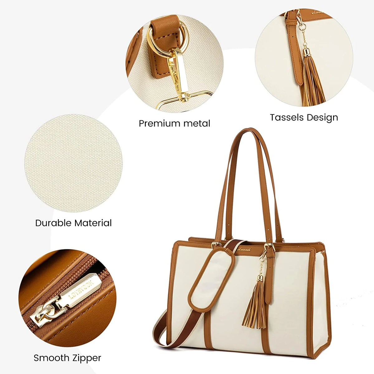 15.6 inch Canvas Laptop Tote Bag with Clutch Purse R114568