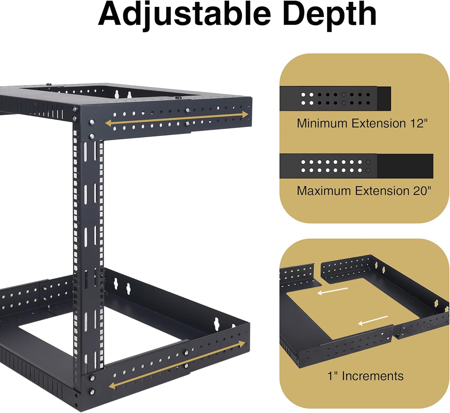 15U Wall-Mount Open Frame Server and Network Equipment Rack with Adjustable Depth 12"-20" D360